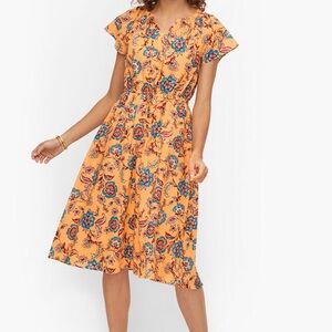 Talbots Orange Midi Sundress with Flutter Sleeves NWT